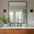 ANDY STAR Black Bathroom Mirror, 36x40 Inch Rounded Rectangle Mirror for Bathroom, Modern Tube Metal Framed Rectangular Mirror for Vanity, Wall-Mounted Vertically or Horizontally