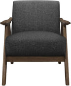 Lexicon Mid Century Modern Accent Chair with Solid Wood Frame in Walnut Finish, Upholstered Living Room Lounge Arm Chair, Thick and Comfy Innerspring Seat Cushion, Linen-Look Fabric, Dark Grey