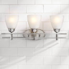 Possini Euro Design Art Deco Modern Wall Mount Light Brushed Nickel Silver Metal Hardwired 23 1/2" Wide 3-Light Fixture Trio Marbleized Glass Shades Decor for Bathroom Vanity Mirror House Home