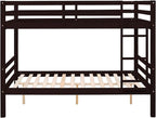 Full Over Full Bunk Bed with Thick Posts,Wooden Bunk Bed with High Guardrail and Ladder for Kids, Teens, Dorm Rooms, and Guest Rooms,No Box Spring Needed, Espresso