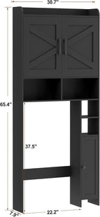 Homhedy Over The Toilet Storage Cabinet with 2 Barn Door and Toilet Paper Holder Stand, FreeStanding Toilet Shelf Space Saver, for Bathroom, Restroom, Laundry, Black