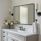 ANDY STAR Black Bathroom Mirror, 30x40 Inch Rounded Rectangle Mirror for Bathroom, Modern Tube Matte Black Framed Rectangular Mirrors for Vanity, Explosion-Proof Film, Wall Mount Horizontal/Vertical