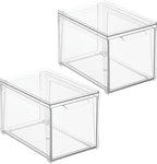 mDesign Plastic Stackable Bathroom Storage with Pull Out Bin Organizer Drawer for Cabinet, Vanity, Shelf, Cupboard, Cabinet, or Closet Organization - Lumiere Collection - 2 Pack - Clear