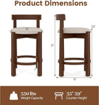 COSTWAY 24” Counter Height Bar Stools Set of 2, Linen Upholstered Bar Chairs with Backrests and Footrests, Wood High Barstools for Kitchen Island and Dining Room (Walnut)