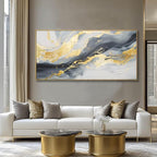 SDYA Wall Art for Living Room Abstract Wall Art Blue and White Pictures Canvas Wall Art 48x24 Inch Gold Wall Decor Line Artwork Home Office Decor