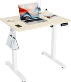ERGOMAKER Electric Standing Desk, 31.5" x 23.6" Height Adjustable Sit Stand Desk with Splice Board for Home Office, Computer Desk Memory Preset (White Frame, Gold Oak Desktop)