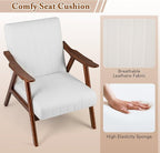 Giantex Mid-Century Modern Accent Chair, Upholstered Comfy Living Room Chair with Arms, Anti-Slip Felt Pads, Wooden Frame Soft Padded Armchair for Living Room Bedroom Office Study, Beige