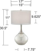 Possini Euro Design Swift Modern Table Lamp 30 1/2" Tall Mercury Glass Chrome Metal Neck Twin Double Drum Shade Decor for Bedroom Living Room House Bedside Nightstand Home Office Entryway Family