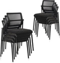 CLATINA Stacking Armless Office Waiting Room Chair with Adjustable Backrest, Mesh Stackable Guest Reception Desk Chairs with Ergonomic Lumbar Support for Home Conference Lobby Side School, Black, 8PK