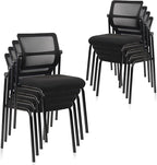 CLATINA Stacking Armless Office Waiting Room Chair with Adjustable Backrest, Mesh Stackable Guest Reception Desk Chairs with Ergonomic Lumbar Support for Home Conference Lobby Side School, Black, 8PK