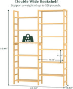Homykic Double Wide Bamboo Bookshelf, 6-Tier Large Open Bookcase with 12 Display Shelves, 6ft Tall Freestanding Book Shelf for Home Office, Bedroom, Living Room, Plants, Natural