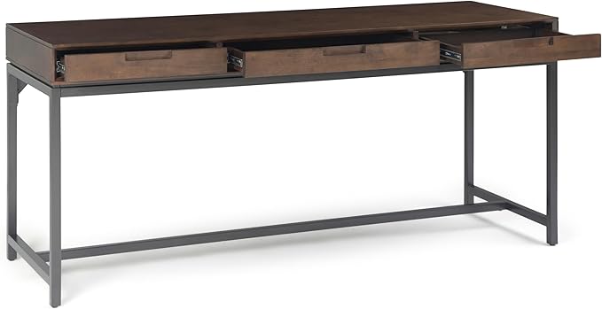 SIMPLIHOME Banting Desk - 72-Inch Wide Solid Hardwood and Metal Writing Desk in Walnut Brown, Modern Industrial Home Office Computer Table for Study with 2 Drawers and Flip-Down Keyboard Tray