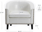 BELLEZE Accent Barrel Chair, Modern Tub Club Chair Upholstered Armchair for Living Room, Faux Leather Chair with Gold Nail Head Trim Black Legs - Kyara (White)