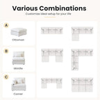 192" Modular Sectional Sofa Cloud Couch,Oversized Linen L-Shaped Sectional Sofa with Deep Seat,U-Shape 8-Seater Couch with Ottoman for Living Room in White