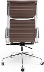 High Back Genuine Leather Ribbed Office Chair-Ergonomic Desk Chair with Aluminum Alloy Armrest & Frame, Swivel Silent Wheels & Tilt Function, Adjustable Height