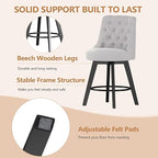 MINCETA Set of 2 Upholstered Bar Stools - 26 Inch Swivel Counter Height Stools with Low Tufted Back, Footrest & Performance Fabric - Round Seat for Kitchen Island & Home Bar Gray and Beige