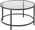Yaheetech 27.6" Round Glass Coffee Table, Small Coffee Table for Living Room，Black Circle Coffee Tables Center Tables with Glass Top, Office & Apartment