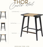 Thor Wicker Premium Solid Wood Counter Stool 24", Set of 2, Backless Counter Height Seating with Hand-Knitted Rope, Eco-Friendly Modern Design (Midnight Charcoal)
