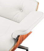 Top White Grain Leather, Mid Century Chaise Lounge Chair and Ottoman, Modern Chair Classic Design, Palisander Wood, Heavy Duty Base Support for Living Room Office