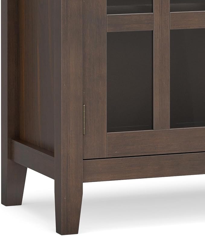 SIMPLIHOME Artisan Buffet - 60 inch Wide Solid Wood 4-Door Sideboard Buffet in Natural Aged Brown, Storage Cabinet for Dining Room or Kitchen with Adjustable Shelves and Square Knobs