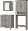 Bush Furniture Key West 32W Bathroom Vanity Sink with Mirror and Over The Toilet Storage Cabinet in Driftwood Gray