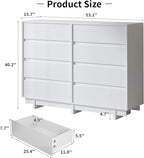 White Dresser for Bedroom, 53.1" Wide 8 Drawer Dresser, Mid Century Modern Dressers Chest of Drawers, Wooden Large Dressers for Bedroom, Closet