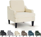 Modern Accent Chair for Bedroom Upholstered Reading Chair with Side Pockets Comfy Living Room Chairs Living Room Armchair for Office, Apartment, Small Room (Beige)