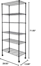 Simple Deluxe Heavy Duty 6-Shelf Shelving, 29.92'' D x 13.98'' W x 71.65'' H Adjustable Wire Shelving with Hanging Hooks and Wheels, Black