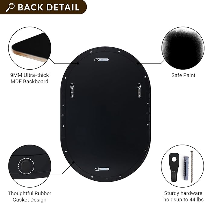 ANDY STAR Black Mirror Vanity, 24x36’’ Oval Mirrors for Bathroom, Black Oval Mirror, Pill Shaped Mirror, Vanity Mirrors Stainless Steel Metal Frame Wall-Mounted Ideal for Bathroom
