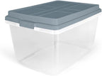Hefty 72 Quart Hi-Rise Storage Bin with Lid, Stackable Plastic Container Tote for Home, Office, and Classroom Organization, 6 Pack, Smoke Blue