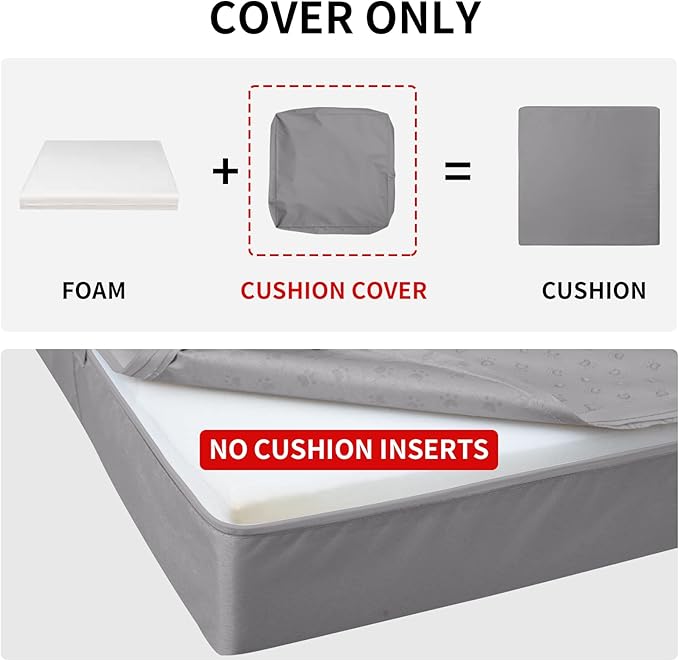 Easy-Going Waterproof Patio Cushion Covers 27x25x5 inch 2 Pack Replacement Non-Slip Outdoor Seat Cushion Slipcover with Zipper. Gray