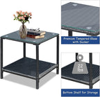 COSTWAY 3 Pieces Patio Rattan Rocking Chair Set, Outdoor Conversation Furniture Sets with Coffee Table, Storage Shelf and Cushions, Modern Bistro Set for Porch, Backyard, Garden, Navy