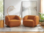 VANOMi Oversized Living Room Chair, Modern Comfy Accent Barrel Chairs, Single Sofa Chair with Wood Legs, Upholstered Armchair for Bedroom, Office, Waiting Room (Curry)