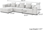 JACH 144.1 Inch L-Shaped Modular Sofas, Modern 3-Seater Couch with Chaise Ottoman, Mid Century Modern Sectional Couches, Cozy Sleeper Sofa for Apartment/Living Room (Linen Fabric, White)