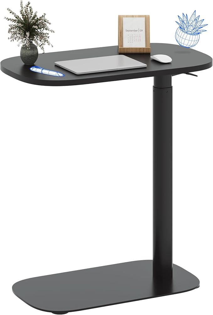FLEXISPOT Adjustable C Table with Wheels, Mobile Snack Side End Table Sofa Couch Bedside Table Laptop Cart TV Tray Night Stand Small Space Side Table(23.6" W x 13.8" D,Black)