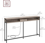 VASAGLE 55.1-Inch Console Table with Outlet and Shelves, Sofa Table with Charging Station, Behind Couch Table Skinny, Entryway Table for Hallway, Living Room, Heather Greige and Ink Black ULNT120K02