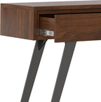 SIMPLIHOME Lowry Console Table - 60 Inch Wide Solid Walnut Veneer and Metal Sofa Table, Modern Industrial Storage Table for Entryway or Living Room with 3 Drawers and Angled Metal Legs