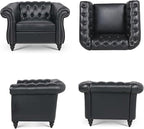 Accent Sofa Chair for Living Room, Modern PU Leather Upholstered Armchair, Oversized Comfy Single Sofa Chair with Cushion, Mid Century Tufted Chesterfield Sofa Couch for Bedroom, Apartment (Black)
