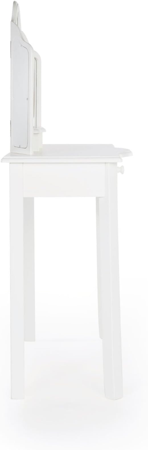 Guidecraft Classic White Vanity and Stool Set for Kids Age 3-8, Pretend Play Vanity with Mirrors for Girls, Wooden Makeup Table with Storage Drawer