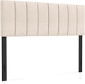 KOMFOTT Linen Upholstered Headboard for Full & Queen Size Bed, Vertical Channel Tufted Rectangular Headboard with Solid Wood Legs & Adjustable Width, Padded Bed Backboard, Easy Assembly, Beige