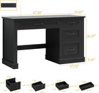Farmhouse 47" Executive Desk, Computer Desk with Drawers and File Drawer, Workstation Computer Desk with Charging Station for Home Office, Study,Pure Black.
