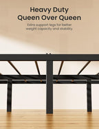 Queen Over Queen Bunk Bed for Adults & Teens, Heavy Duty Metal Bunk Bed with EVA Anti-Slip Ladder & Full-Length Guardrails, Noise-Free Queen Bunk Bed Frame with Under-Bed Storage, Black