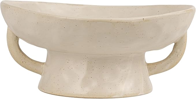 Creative Co-Op Stoneware Footed Pedestal/Bowl with Handles, Reactive Glaze, White