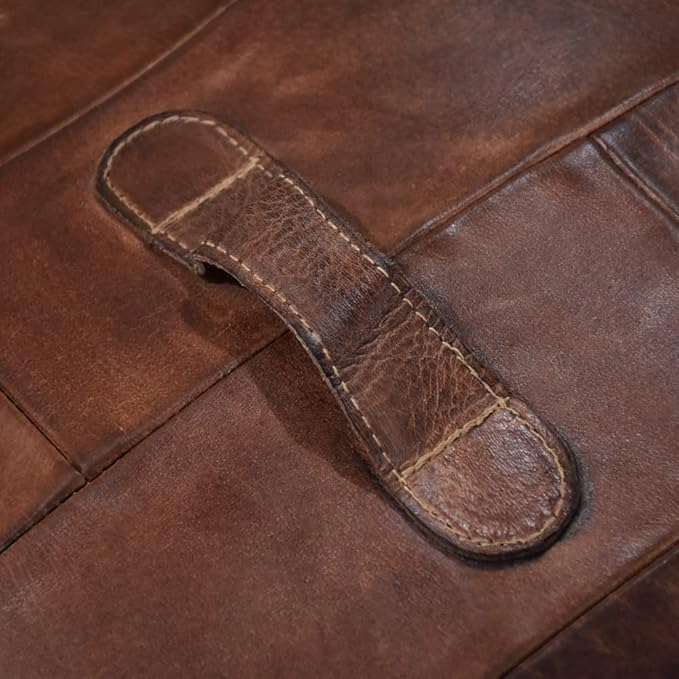 Handmade Eco-Friendly Geometric Leather Pouf Brown Color Square 18" x 18" x 18" Buffalo Leather Pouf for Living Room, Bedroom Seating, Patio