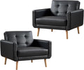 CANMOV 29" W Oversized Leather Accent Chair Set of 2, Armchair Button Back, Mid Century Modern Accent Chairs for Living Room, Modern Upholstered Bed Room Chair Cozy Armchair with Wood Legs, Black