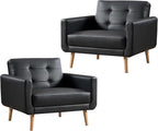 CANMOV 29" W Oversized Leather Accent Chair Set of 2, Armchair Button Back, Mid Century Modern Accent Chairs for Living Room, Modern Upholstered Bed Room Chair Cozy Armchair with Wood Legs, Black