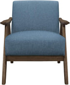 Lexicon Mid Century Modern Accent Chair with Solid Wood Frame in Walnut Finish, Upholstered Living Room Lounge Arm Chair, Thick and Comfy Innerspring Seat Cushion, Linen-Look Fabric, Blue