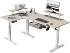 Radlove 63-Inch Large Electric Height Adjustable Computer L-Shaped Desk with Memory Controller Corner Standing Desk Modern Workstation with Splice Board Ergonomic Desk (White Frame + Oak Top)