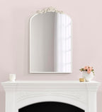 Kate and Laurel Arendahl Traditional Arch Wall Mirror; 24 x 36; Antique White; Vintage Glam Baroque-Inspired Arched Bathroom Vanity Mirror with Ornate Crown