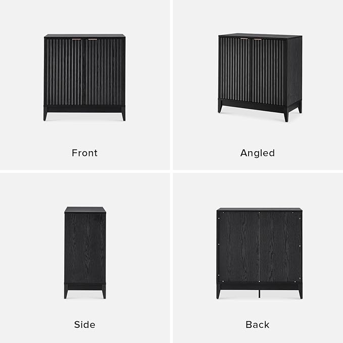 mopio Brooklyn Storage Cabinet, Modern Farmhouse Entryway Accent Case, Buffet Sideboard, Console Table, Credenza, Wood Modular Organizer with Doors & Shelf, Fluted Panel Cupboard (Black, Single)